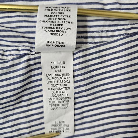 LL Bean Long Sleeve Button-up Shirt Blue White Striped Women 8P Essential Cotton - Picture 10 of 10